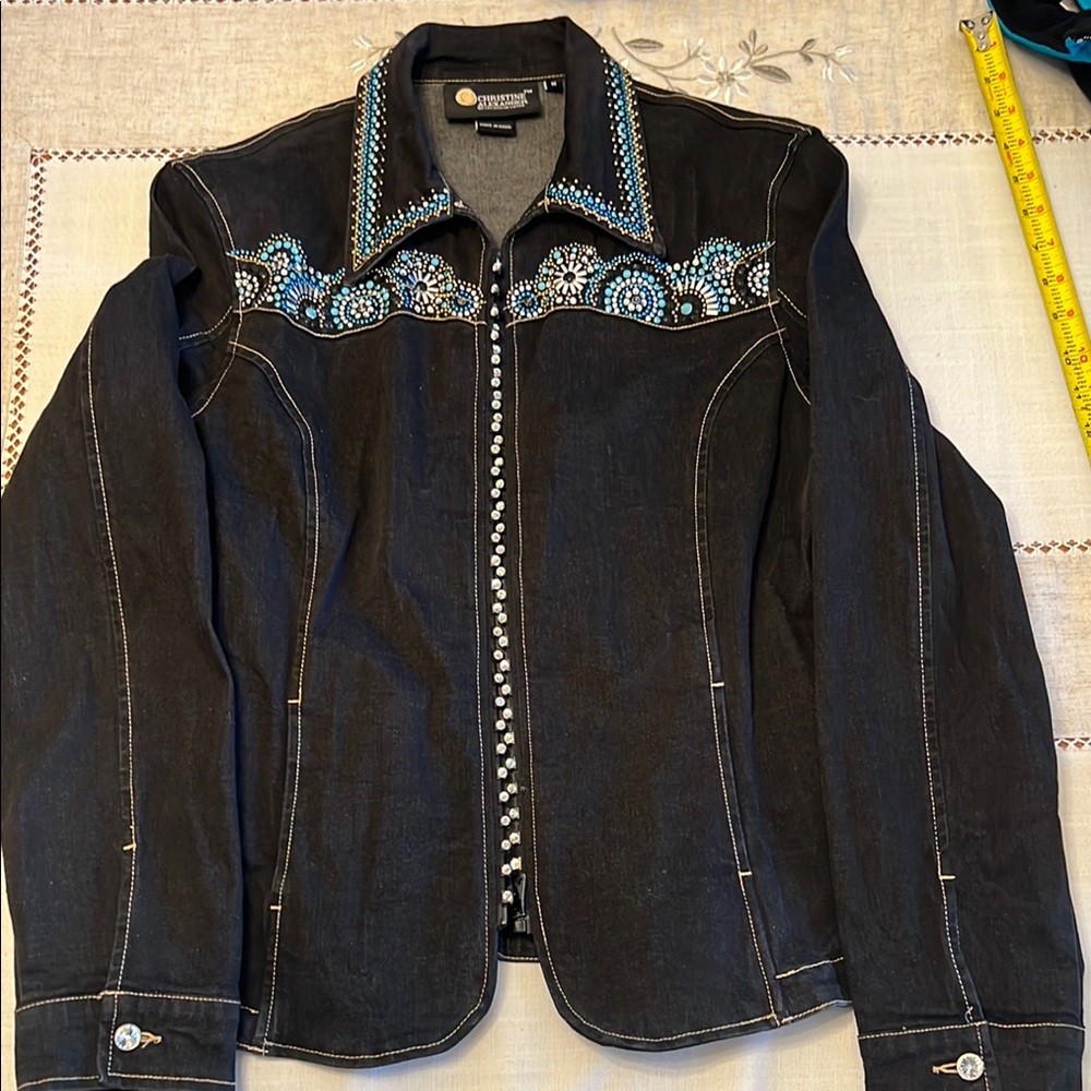 Christine Alexander Black Western Jean Jacket with Embroidery